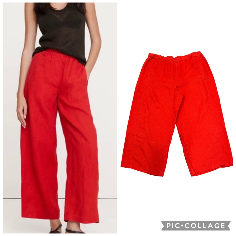 Banana Republic NWT Painter Pull On Pants XL Red Orange Linen Wide Leg Cropped